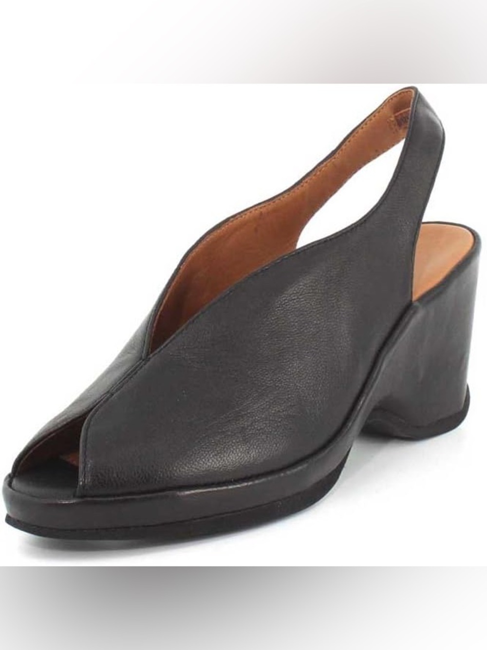 L’Amour Des Pieds Odetta Black Leather Wedge Heel